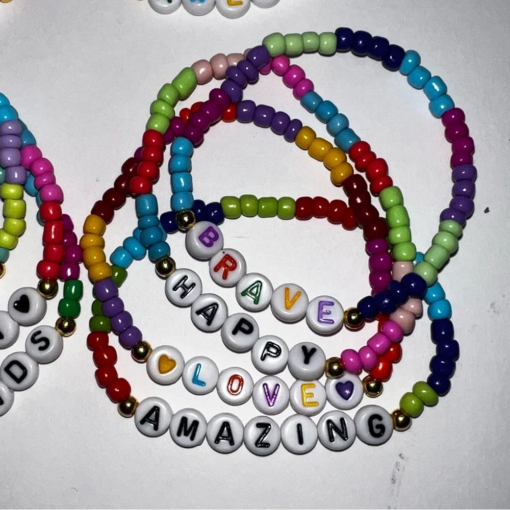 Colorful Beaded Friendship/Positive Affirmations Stretch Bracelets Set/Lot-14
